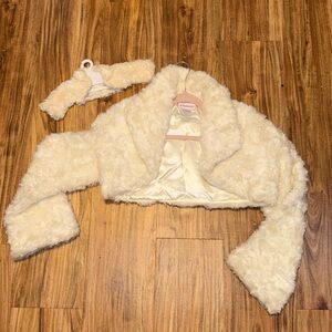 American Girl girls 16 fur jacket coat shrug crop Cream beige holiday fancy